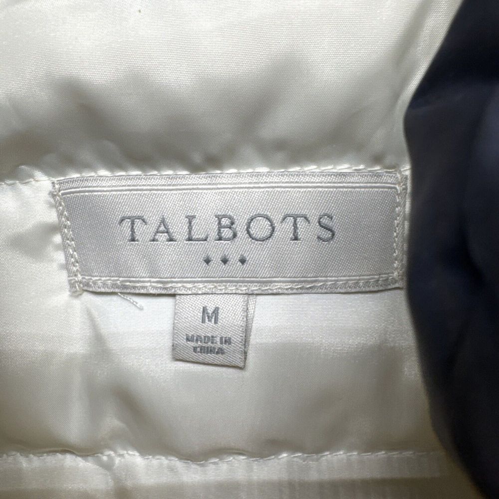 Talbots Jacket Womens Medium Down Puffer Blue Striped Coat Nautical Coastal Prep - Picture 2 of 8